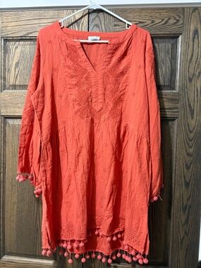 Sundance Red-Orange Embroidered Nikkia Coverup